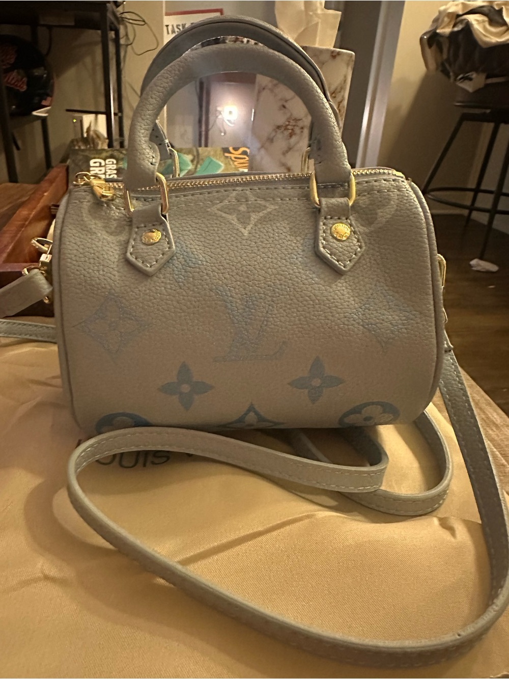 Unlisted Light Blue & White Mini Top-Handle Bag with Gold Hardware - Picture 4 of 14